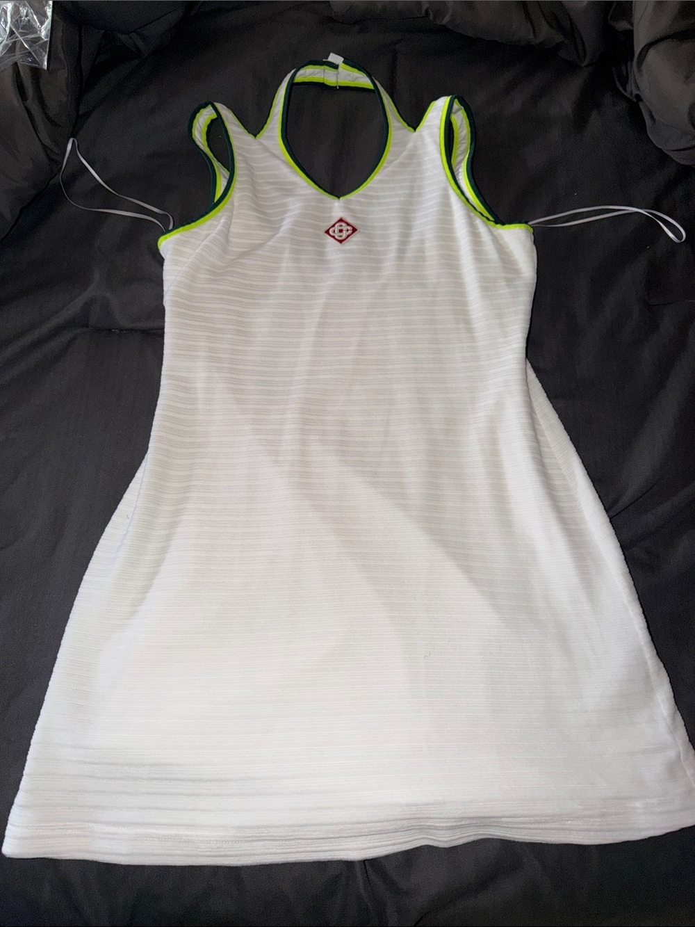 White Mini Dress with Lime Trim Racerback - Sporty Slim Fit